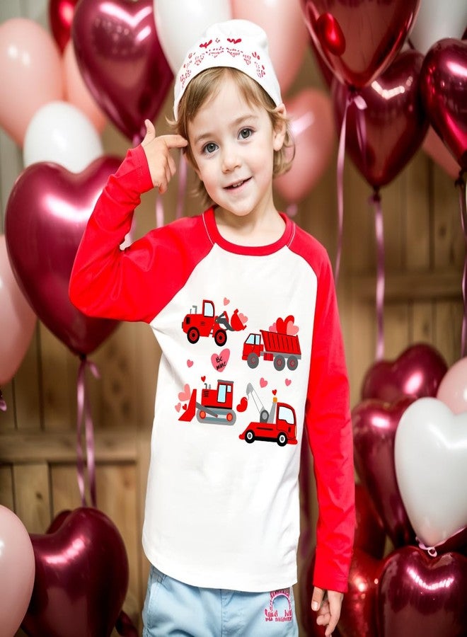 Geoyune Boys Valentines Shirt Kids Toddler Girls Love Hearts T-Shirt Tops Outfit Clothes 2-7 Years, Construction Truck#2, 5 Years - Image 4