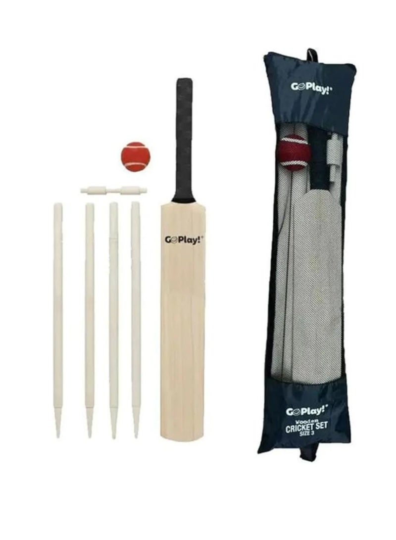 Go Play! Wooden Cricket Set for Kids - Bat, Ball, Stumps, Bails with Carry Bag