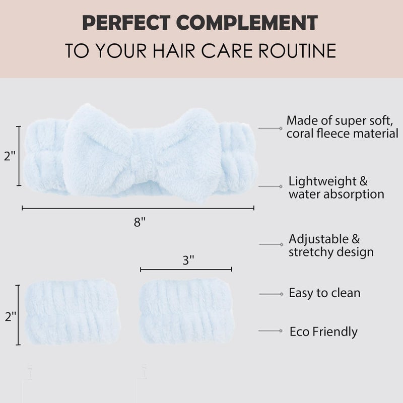 Ayesha Blue Spa Headband and Wristband Set for Skincare Makeup Headband Wrist Cuffs for Washing Face Bubble Skincare Hairband for Women Girls (Blue set) - Image 4