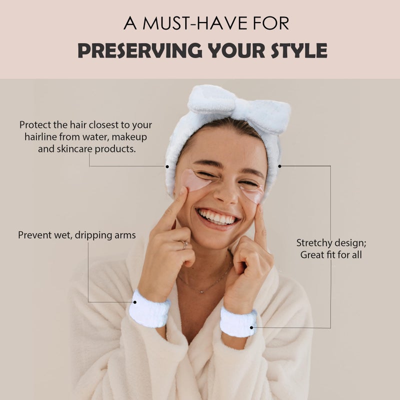 Ayesha Blue Spa Headband and Wristband Set for Skincare Makeup Headband Wrist Cuffs for Washing Face Bubble Skincare Hairband for Women Girls (Blue set) - Image 2