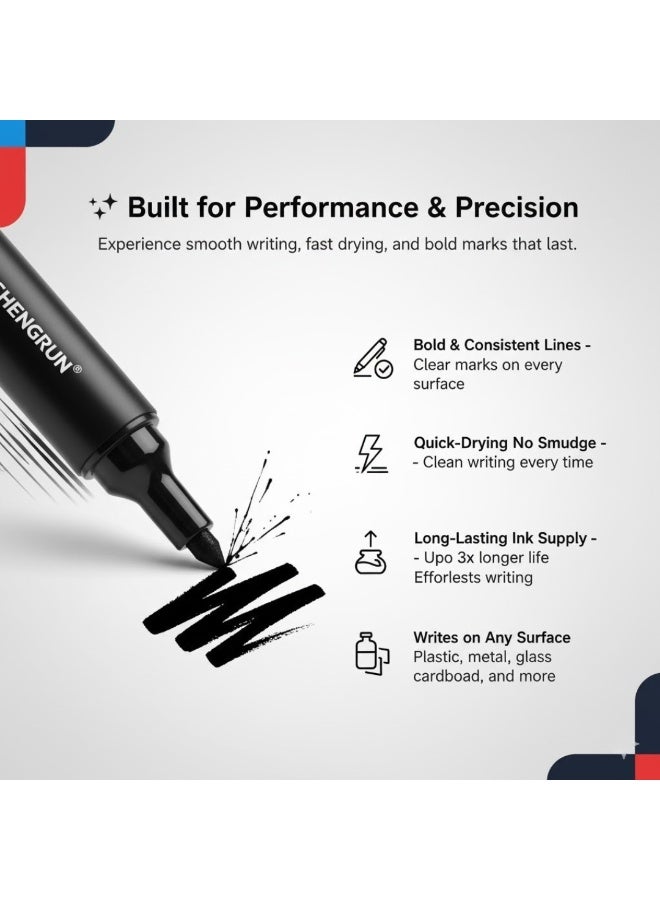 CHENGRUN 4 Pcs Permanent Marker Set – Bold & Long-Lasting Ink, Assorted Colors (Red, Blue, Black) – Quick Dry, Smudge-Proof, Fine Tip Markers for Office, School, Home & Industrial Use - Image 4