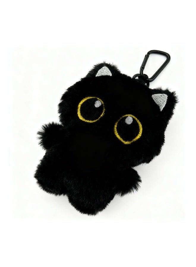 قطة سوداء صغيرة حقيبة قلادة دمية لطيفة محشوة مفتاح سيارة دمية حقيبة مدرسية حقيبة ظهر قلادة هدية راقية مع عيون كبيرة قطة سوداء - Image 3