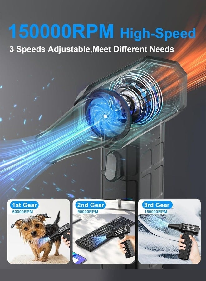 Bukela Compressed Air Duster-150,000RPM Electric Cleaner, Rechargeable Cordless Air Blower for Keyboard, PC, Electric Devices Cleaning, Turbo Jet Dry Replace Canned Air Compressed Air Cans - Image 3