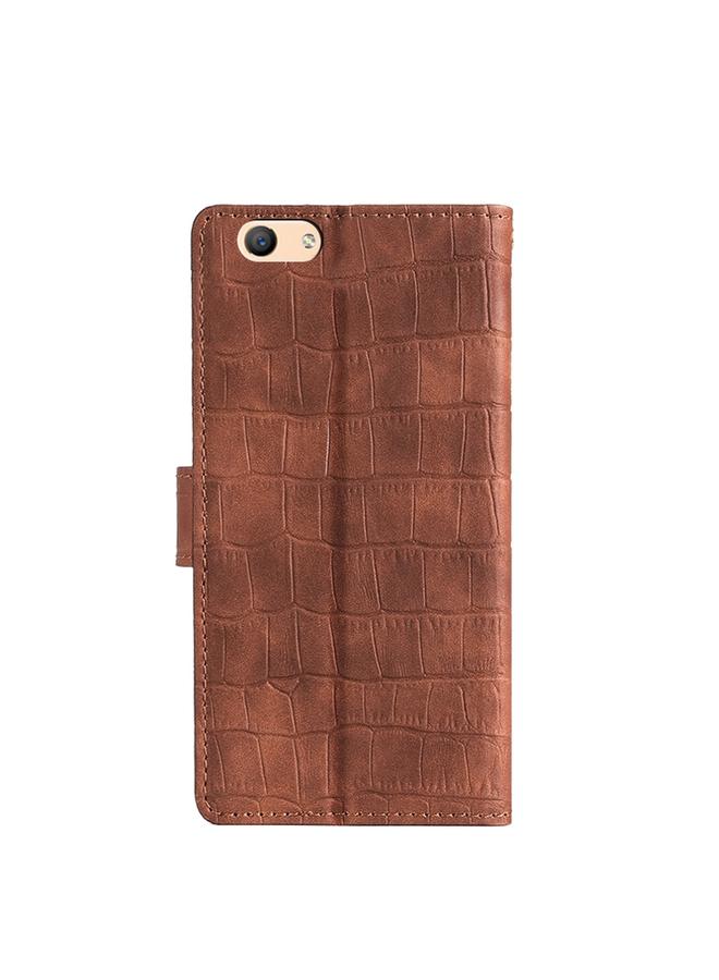 اس-توب جراب لهاتف OPPO A59 مصنوع من جلد البولي يوريثان بملمس جلد التمساح مع مشبك مغناطيسي - Image 3