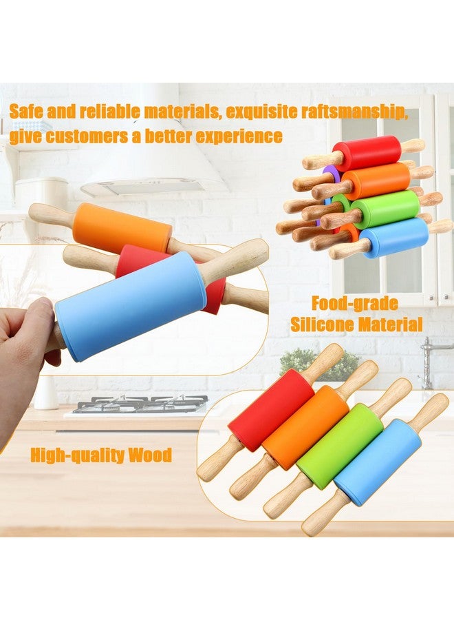 Tinsky 10Pcs 9 Inch Silicone Small Rolling Pin for Kids Wooden Rolling Pins for Baking Mini Rolling Pin Silicone 5 Colors Wooden Handle Rolling Pin for Kitchen Cake Baking Cookie - Image 2
