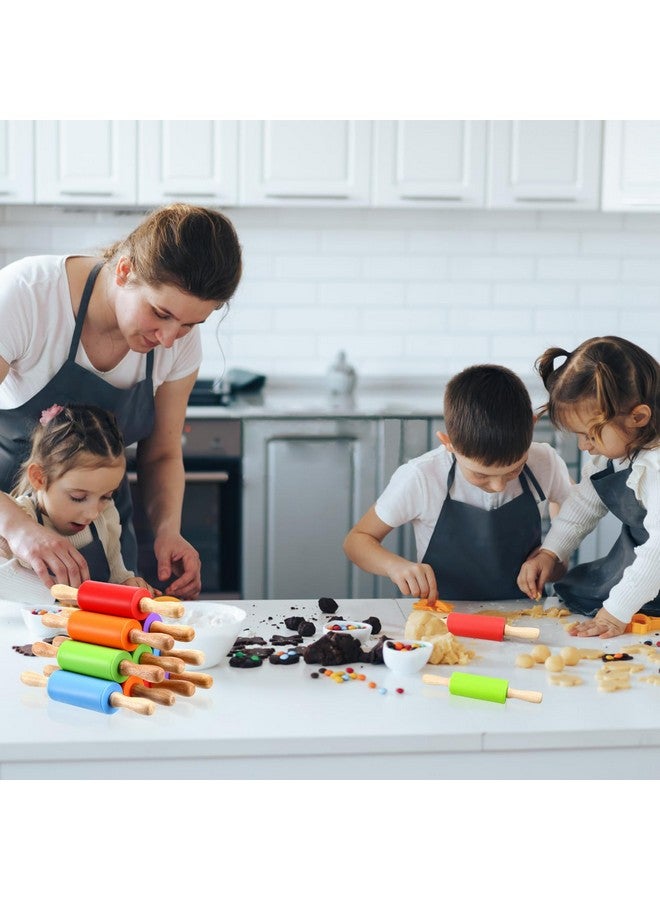 Tinsky 10Pcs 9 Inch Silicone Small Rolling Pin for Kids Wooden Rolling Pins for Baking Mini Rolling Pin Silicone 5 Colors Wooden Handle Rolling Pin for Kitchen Cake Baking Cookie - Image 3