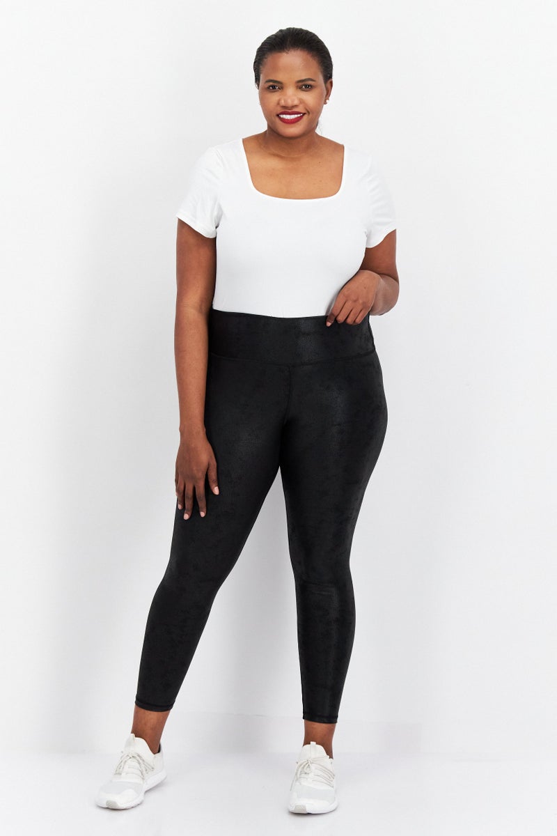 Black Tape Women Plus Size Textured Pull On  Leggings, Black - Image 3