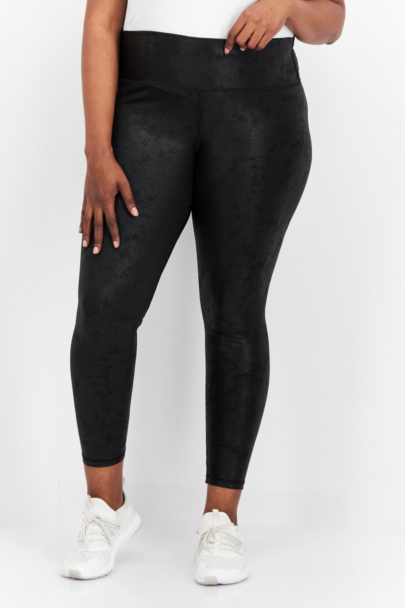 Black Tape Women Plus Size Textured Pull On  Leggings, Black - Image 1
