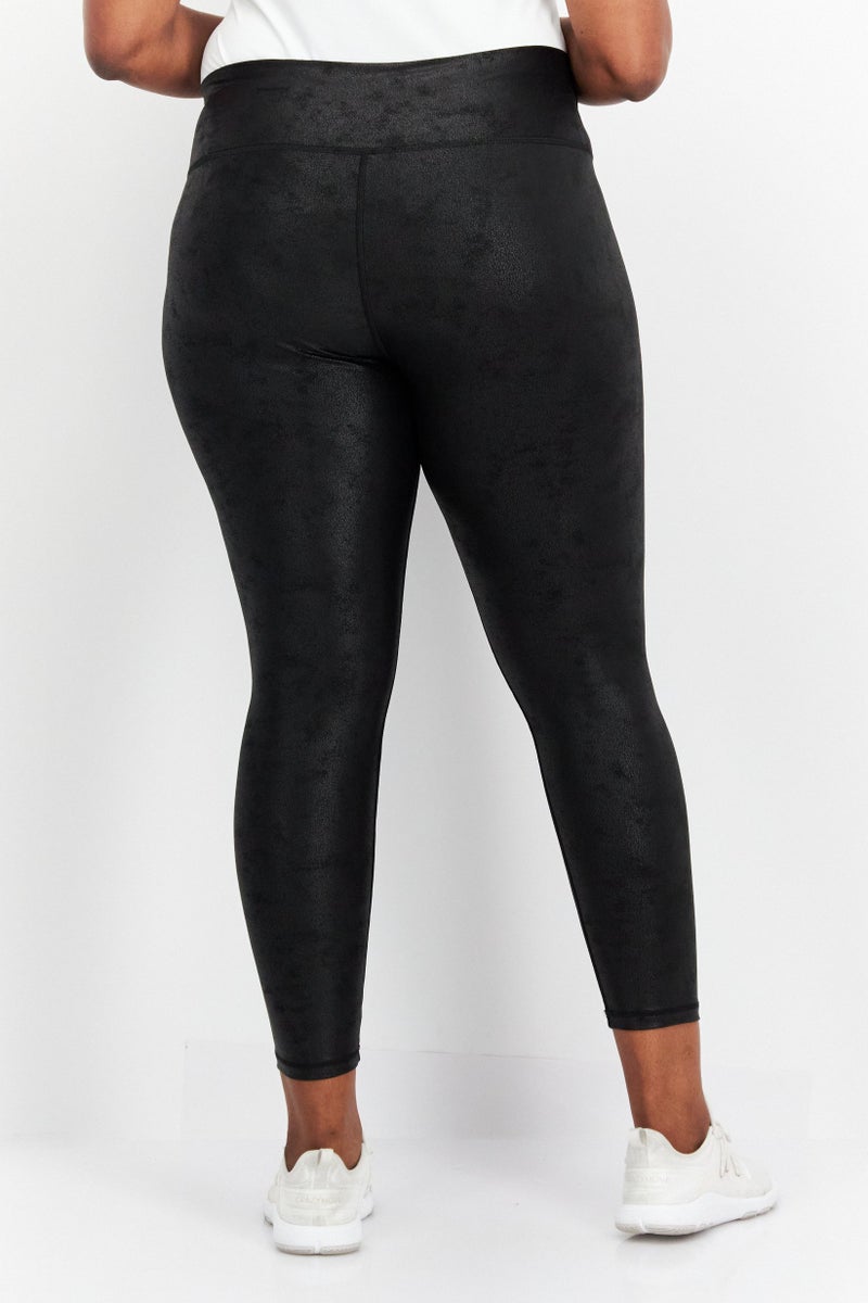 Black Tape Women Plus Size Textured Pull On  Leggings, Black - Image 2