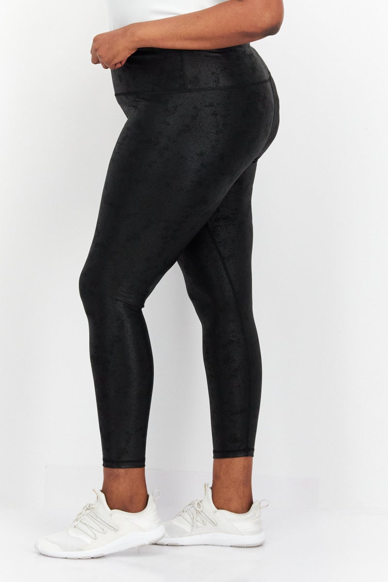 Black Tape Women Plus Size Textured Pull On  Leggings, Black - Image 4