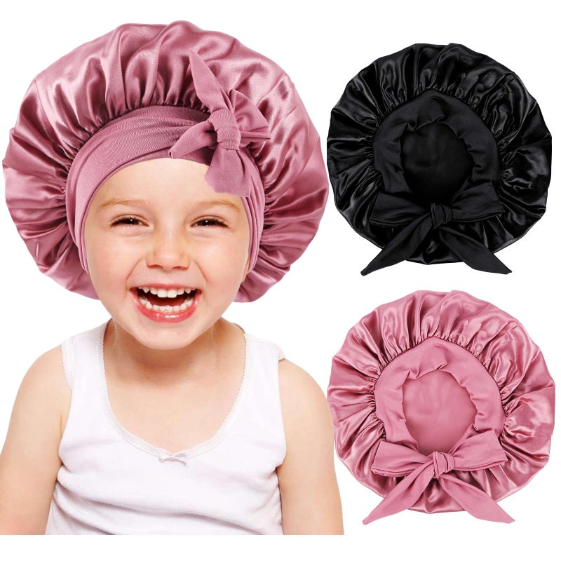 Himoswis 2 PCS Kids Bonnets for GirlsSilk Bonnet for Kid SleepingToddler Bonnet for Curly Hair