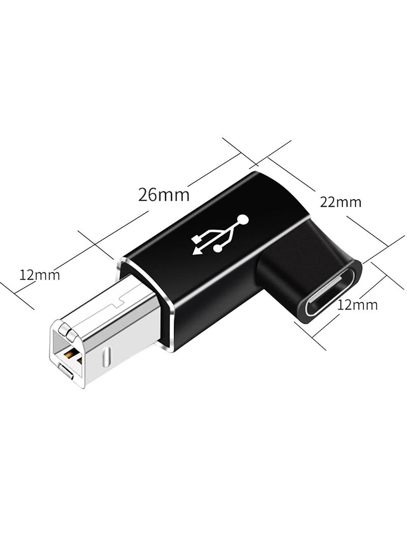 SANMUGEED 2 عبوة 90 درجة USB B إلى محول USB C، محول من أنثى C إلى MIDI من النوع C متوافق مع الطابعة والبيانو الكهربائي وأجهزة الكمبيوتر المحمول والمزيد من الأجهزة من النوع C