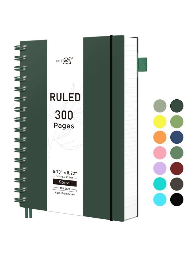 RETTACY Spiral Notebook, A5 College Ruled Notebook with 300 Pages, Notebook Journal for School, Work, Writing, Twin-wire Spiral, 100 GSM Thick Paper, Pen Holder, Inner Pocket, 5.7 × 8.22" () - Image 1