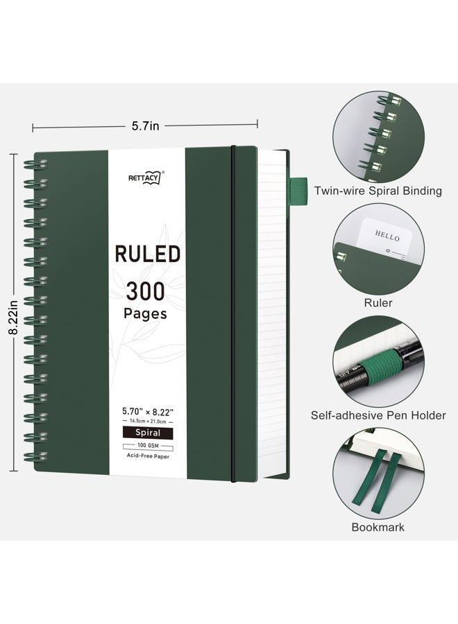RETTACY Spiral Notebook, A5 College Ruled Notebook with 300 Pages, Notebook Journal for School, Work, Writing, Twin-wire Spiral, 100 GSM Thick Paper, Pen Holder, Inner Pocket, 5.7 × 8.22" () - Image 2