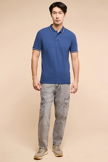 أر أند بي Contrast Trim Polo T-Shirt with Shirt Sleeves