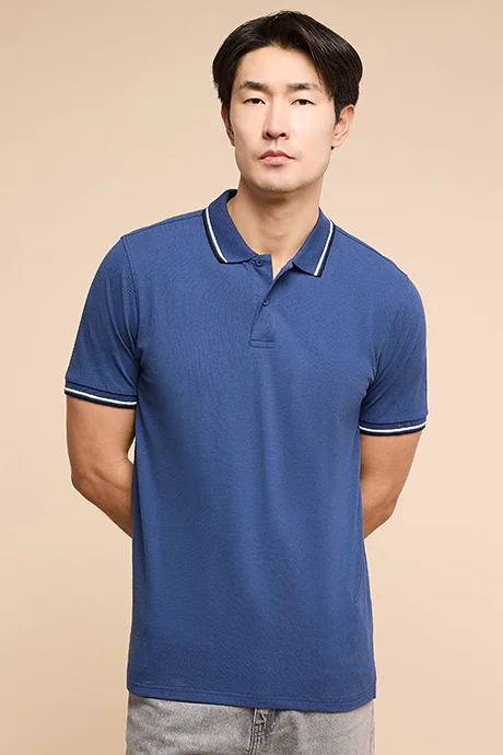 أر أند بي Contrast Trim Polo T-Shirt with Shirt Sleeves