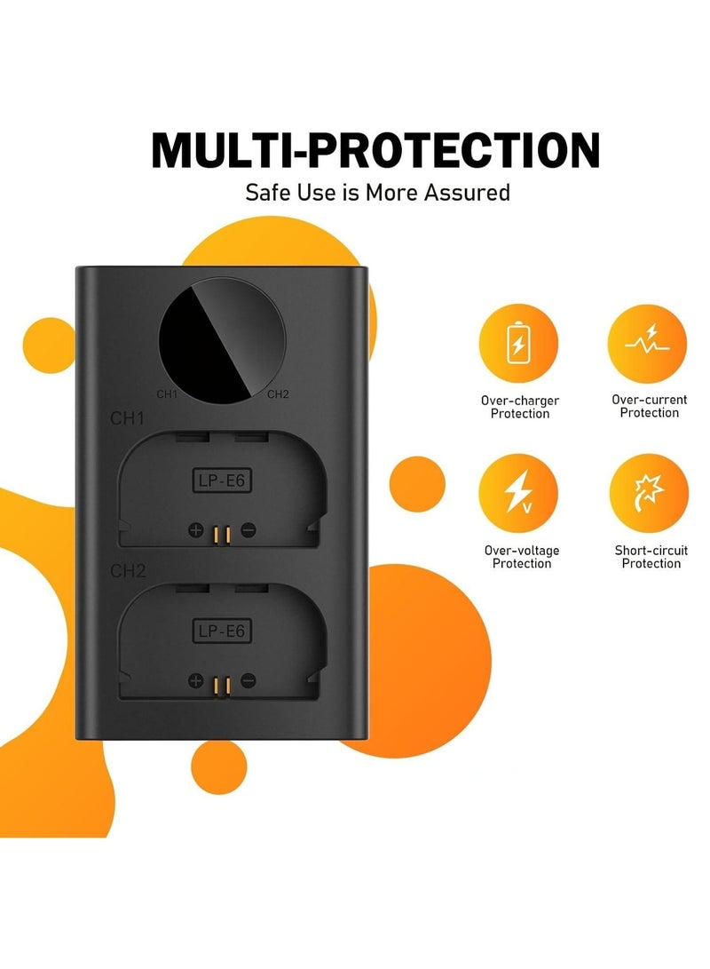 Dual USB Camera Battery Charger for LP-E6 Compatible with LC-E6 LC-E6N EOS 90D 80D 70D 60D 60DA 7D Mark II 7D 6D Mark II 6D 5D Mark IV 5D Mark III 5D Mark II Batteries LCD Display Fast Charging - Image 4