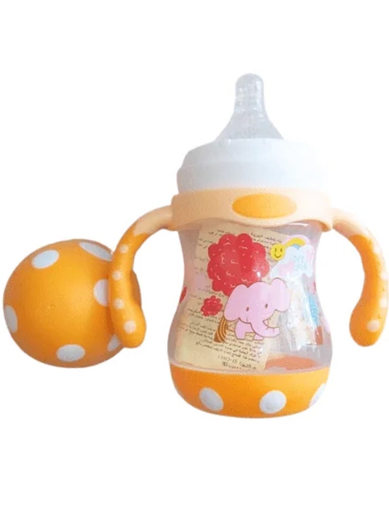 فيش ببرونة بلاستيك بغطاء بمنظم حلمة ويد 300 مل اورنج