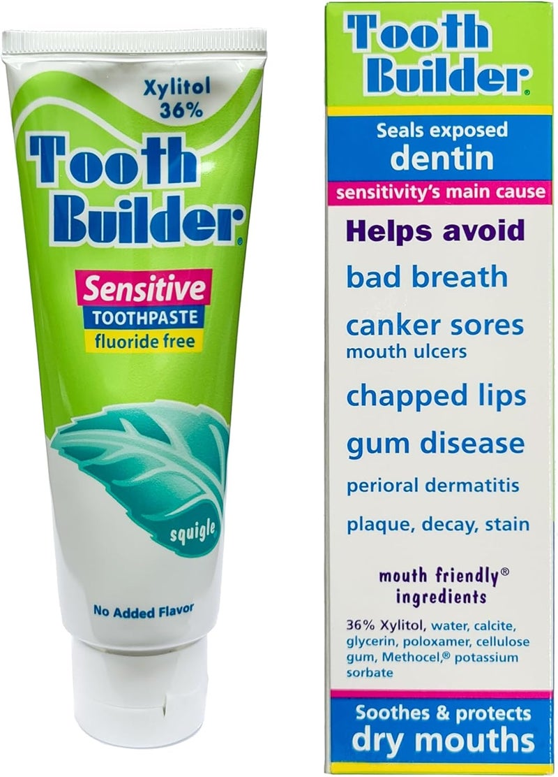 Squigle Tooth Builder Sensitive Toothpaste 36 Natural Xylitol SLS Free Fluoride Free Prevents Mouth Ulcer Canker Sore Bad Breath Perioral Dermatitis Chapped Lips Dry Mouth 2 Pack - Image 4