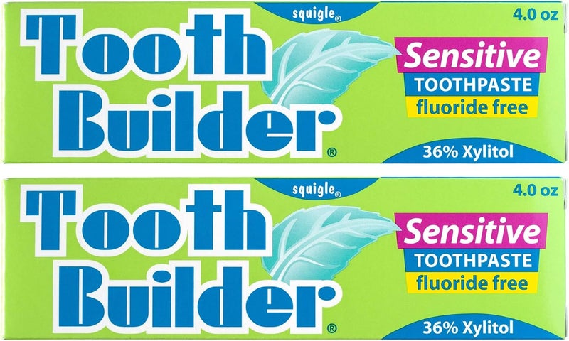 Squigle Tooth Builder Sensitive Toothpaste 36 Natural Xylitol SLS Free Fluoride Free Prevents Mouth Ulcer Canker Sore Bad Breath Perioral Dermatitis Chapped Lips Dry Mouth 2 Pack - Image 1