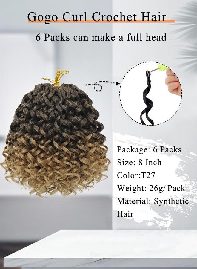 Gowit Gogo Curl Crochet Hair 8 Inch 6 Packs Short Curly Crochet Hair for Black Women Ombre Blonde Deep Ocean Wave Crochet Hair Synthetic Crochet Braids (8inch,T27) - Image 4