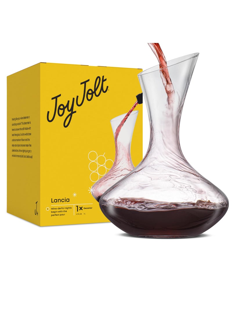 JoyJolt JoyJolt Lancia Wine Decanter Crystal Wine Aerator Handmade Base Glass Pitcher Ultra Elegant Design Easy Pour Slanted Spout for Wine 1200ml 40 floz 