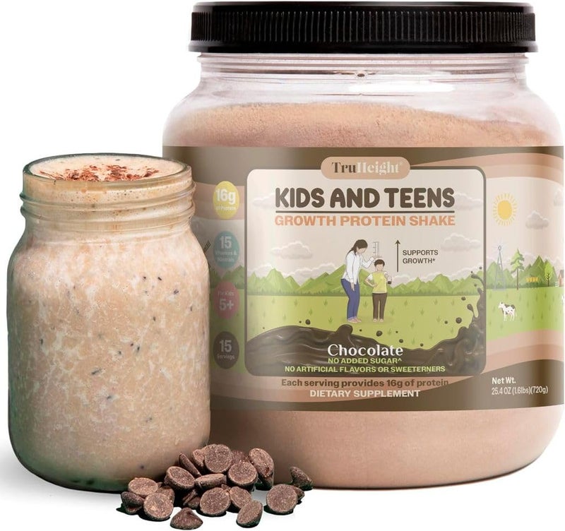 TruHeight Growth Protein Shake (Chocolate Milk Flavor, Whey) Natural Growth & Development Protein Powder for Kids & Teens - Weight Gain Drinks - Endorsed by Pediatricians, Picky Eater Vitamin, Ages 4+ - Image 1