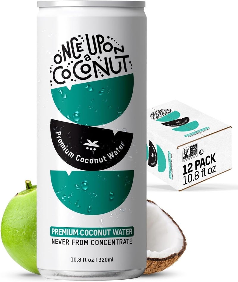 Once Upon A Coconut ماء جوز الهند الفاخر من وانس أوبون أ كوكو - عبوة 12 من علب سعة 10.8 أونصة سائلة، طبيعي بالكامل، بدون سكر مضاف - Image 1