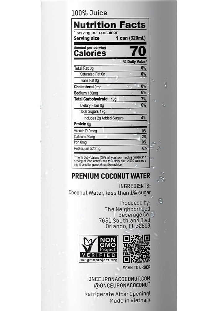 Once Upon A Coconut ماء جوز الهند الفاخر من وانس أوبون أ كوكو - عبوة 12 من علب سعة 10.8 أونصة سائلة، طبيعي بالكامل، بدون سكر مضاف - Image 2