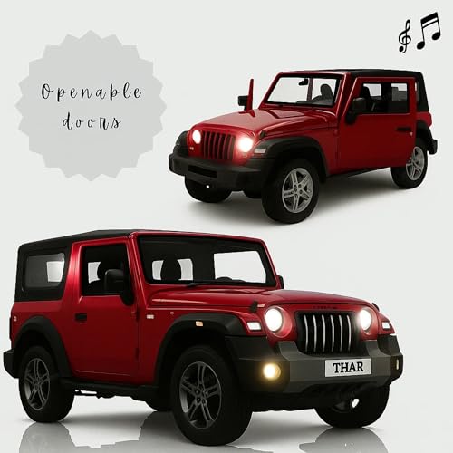 GRAPHENE 1:32 Scale DieCast Metal Toy Car Pull Back Action Openable Doors 4x4 Thar/Jeep Premium Car Toy Light Music for Kids Realistic Miniature Model Best Gift 2+yrs Girls Boys Random Colors - Image 4