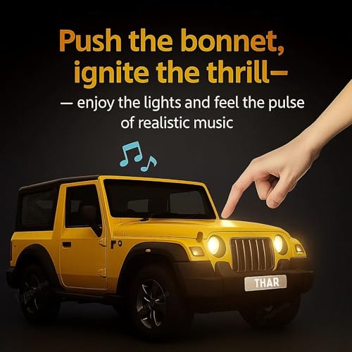 GRAPHENE 1:32 Scale DieCast Metal Toy Car Pull Back Action Openable Doors 4x4 Thar/Jeep Premium Car Toy Light Music for Kids Realistic Miniature Model Best Gift 2+yrs Girls Boys Random Colors - Image 5