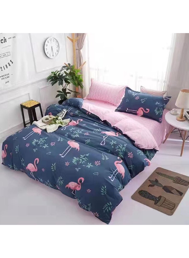 Single Size Floral Printing Bed Sheet Set 4PCS Soft and Breathable Duvet Cover Set Includes 1 Duvet Cover 160x200 cm 1 Fitted Sheet 120x200+25 cm and 2 Pillowcases 48*74cm