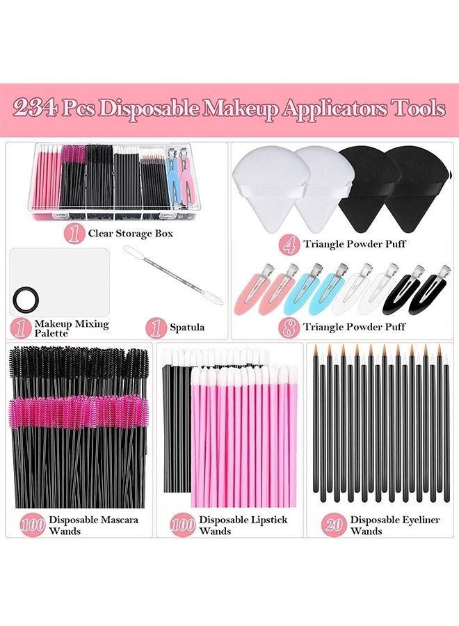 234 Pcs Disposable Makeup Tool Kit, featuring mascara brush lip brush eyeliner brush makeup mixing palette with spatula and dual-purpose triangular powder puff, Makeup Artist Supplies with Storage Box - Image 2
