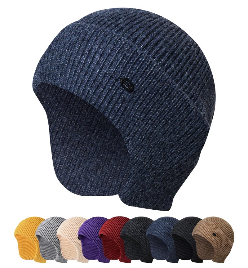 HiRui Knit Beanie Winter Hats Ear Covers for Men Women Kids-Warm Daily Headwear (Navy Blue) - Image 1