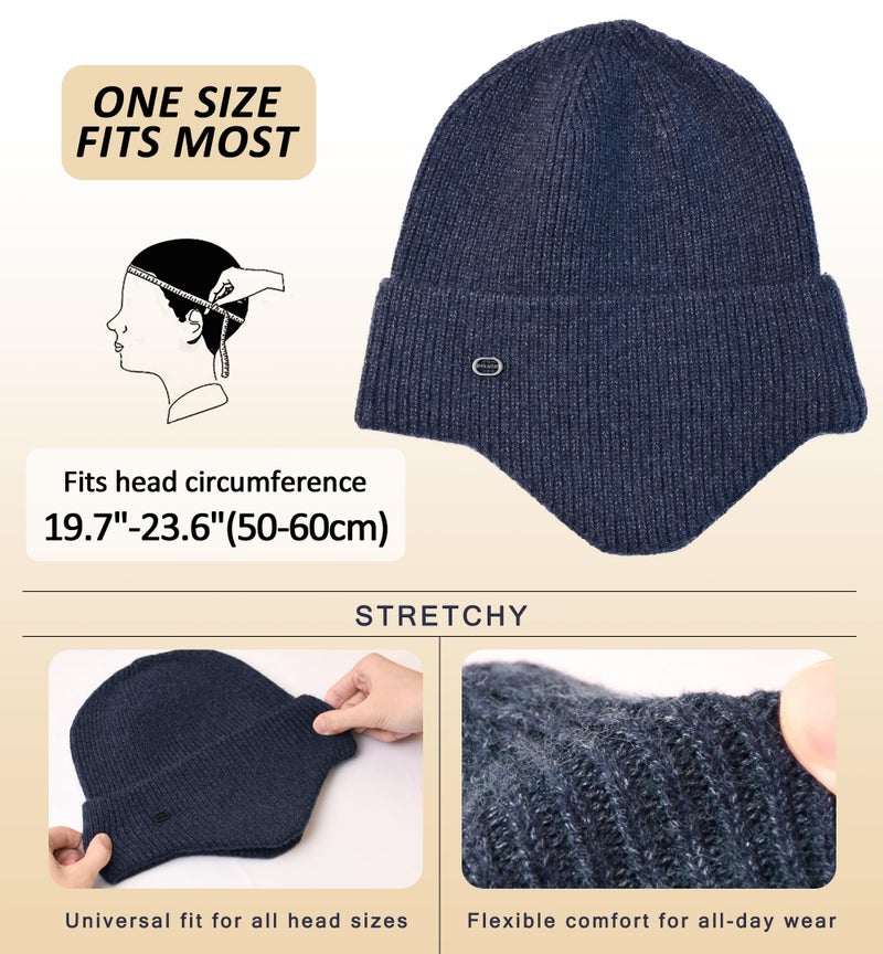 HiRui Knit Beanie Winter Hats Ear Covers for Men Women Kids-Warm Daily Headwear (Navy Blue) - Image 2
