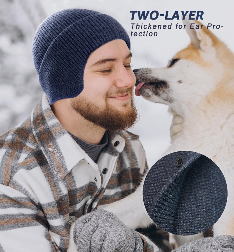 HiRui Knit Beanie Winter Hats Ear Covers for Men Women Kids-Warm Daily Headwear (Navy Blue) - Image 5