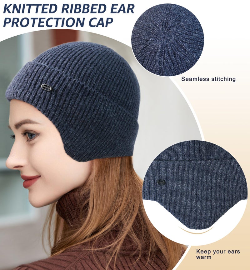 HiRui Knit Beanie Winter Hats Ear Covers for Men Women Kids-Warm Daily Headwear (Navy Blue) - Image 3