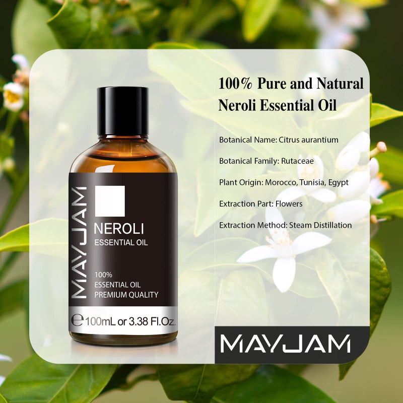 MAYJAM Neroli Essential Oil, MAYJAM Pure Essential Oils for Diffusers, 3.38FL.OZ/100ML Large Volume Neroli Oil with Premium Glass Dropper - Image 3