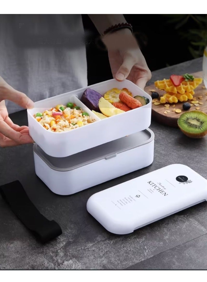 RATSAW Double Layer Lunch Box Portable Microwave Oven Bento Box Black With Utensil Set and Storage Bag - Image 3
