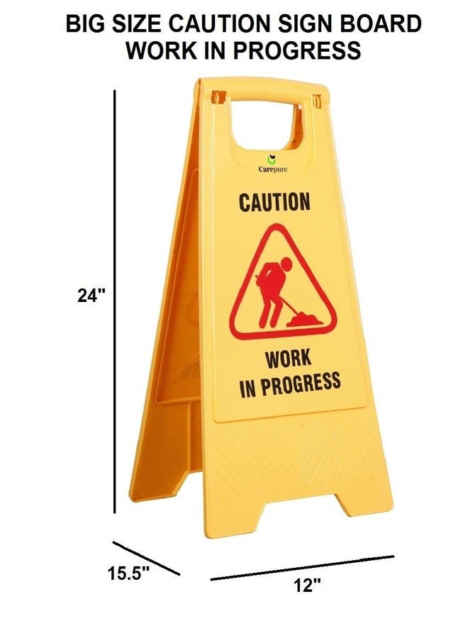 Carepure Work In Progress Caution Sign Board | ABS-Plastic | Standing Caution Sign Board Work In Progress - Yellow - Image 3
