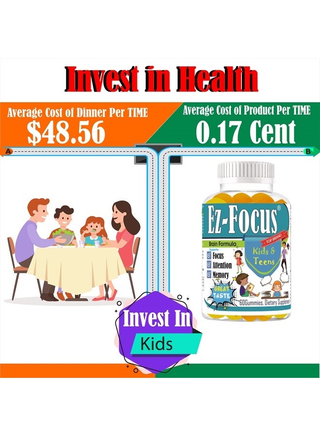 Ez Focus Gummies for Kids Brain Focus Chewable Focus Kids Vitamins Attention Supplement for Kids, Children and Teens Great Taste Kids Gummies for Focus Calming Natural Omegas DHA School Study Task - Image 5