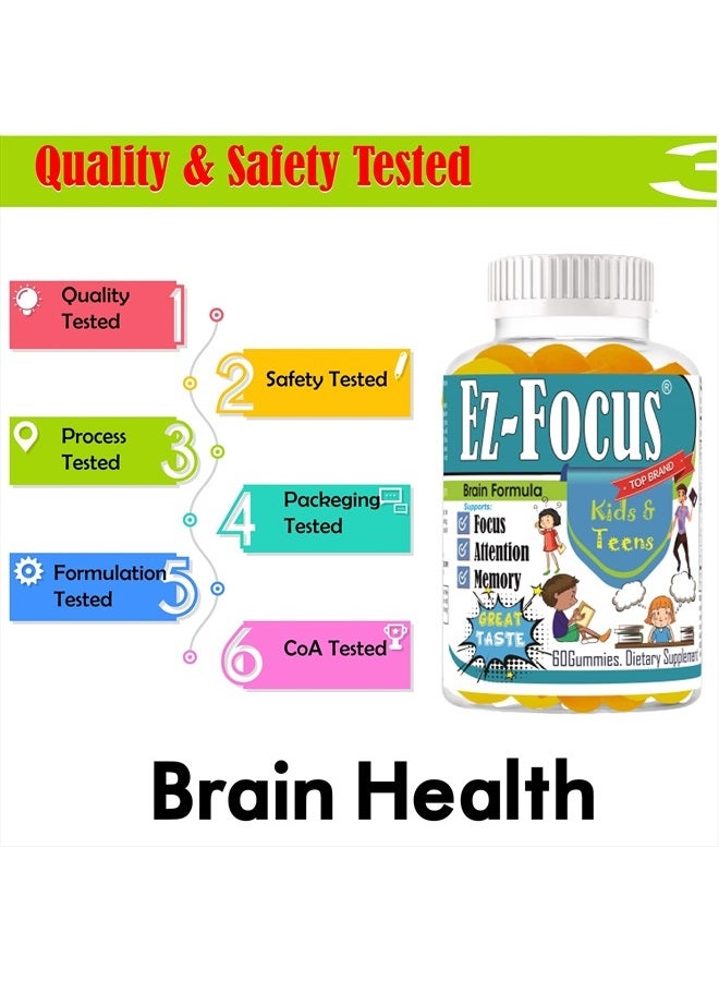 Ez Focus Gummies for Kids Brain Focus Chewable Focus Kids Vitamins Attention Supplement for Kids, Children and Teens Great Taste Kids Gummies for Focus Calming Natural Omegas DHA School Study Task - Image 4