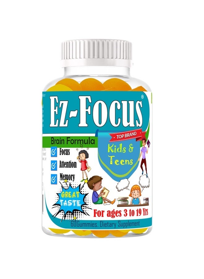 Ez Focus Gummies for Kids Brain Focus Chewable Focus Kids Vitamins Attention Supplement for Kids, Children and Teens Great Taste Kids Gummies for Focus Calming Natural Omegas DHA School Study Task - Image 1