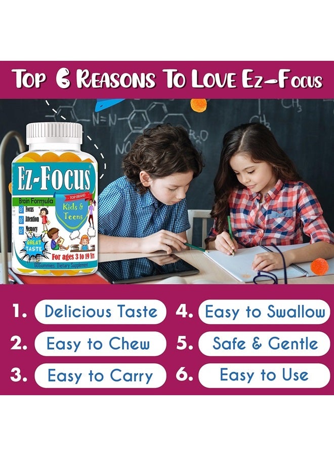 Ez Focus Gummies for Kids Brain Focus Chewable Focus Kids Vitamins Attention Supplement for Kids, Children and Teens Great Taste Kids Gummies for Focus Calming Natural Omegas DHA School Study Task - Image 3