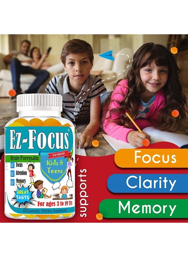 Ez Focus Gummies for Kids Brain Focus Chewable Focus Kids Vitamins Attention Supplement for Kids, Children and Teens Great Taste Kids Gummies for Focus Calming Natural Omegas DHA School Study Task - Image 2