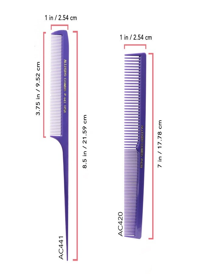 Allegro Combs Rat Rail and Barber Combs Set - Rattail Styling, Parting Hair Comb for Stylists, Men, Women, Kids - Fresh Color 2 Pc. (Purple) - Image 2