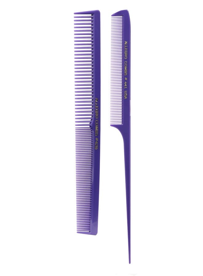 Allegro Combs Rat Rail and Barber Combs Set - Rattail Styling, Parting Hair Comb for Stylists, Men, Women, Kids - Fresh Color 2 Pc. (Purple) - Image 1