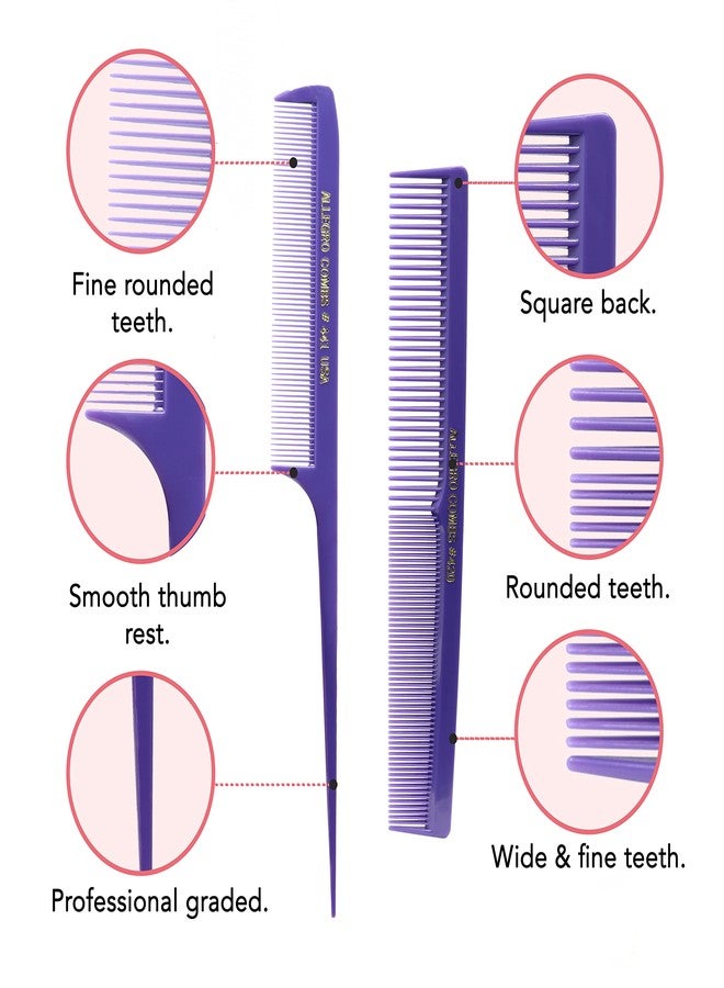Allegro Combs Rat Rail and Barber Combs Set - Rattail Styling, Parting Hair Comb for Stylists, Men, Women, Kids - Fresh Color 2 Pc. (Purple) - Image 4
