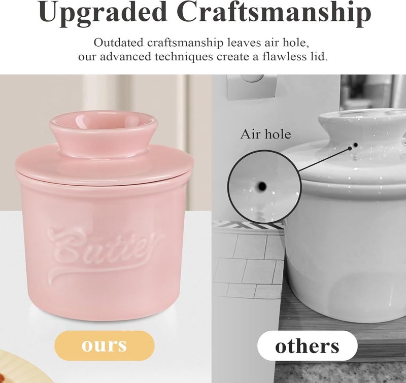 MSJGA Ceramic Butter Crock with Lid & Spreader Knife, Butter Keeper - Ideal Butter Storage & Countertop Butter Dish,Pink - Image 3