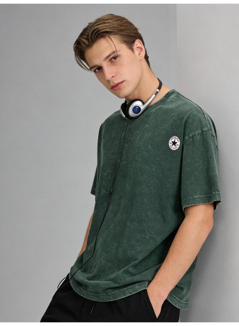 كونفرس CONVERSE made old washed five-pointed star badge short sleeve T-shirt/men's and women's loose retro casual shirt/cotton comfortable T-shirt - Image 5